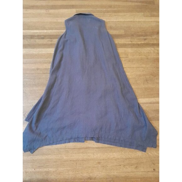 Forcynthia Size Small Boho Patch Pocket Handkerchief Hem Linen Blend Dress Blue - Picture 6 of 9